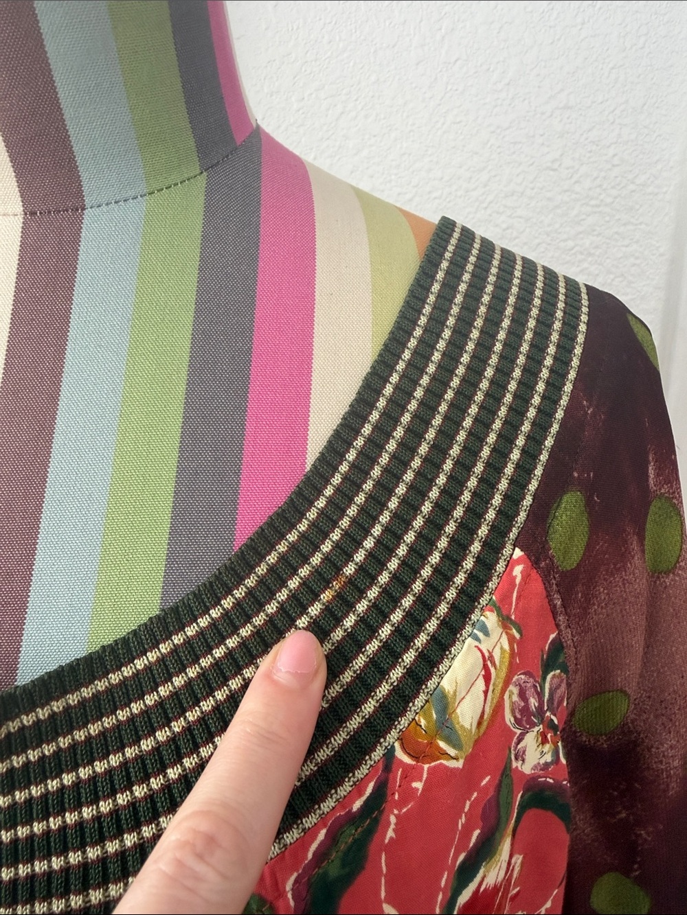 *FLAWS* Vintage JPG Jean Paul Gaultier FEMME Mixed Print Striped Trim Top Floral - Picture 7 of 9